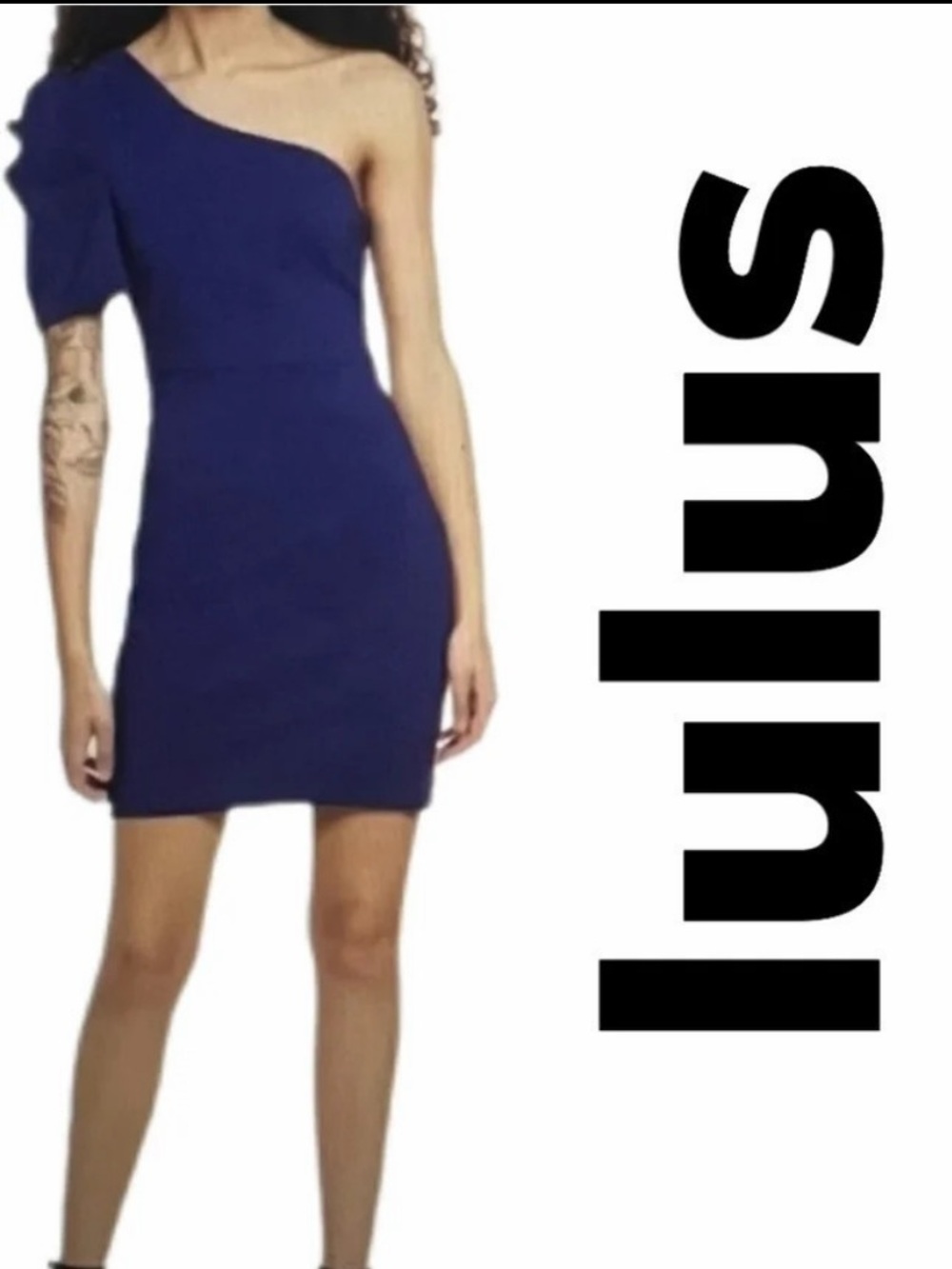Lulus Stay Gorgeous one Shoulder Puff Sleeve Side Zip Purple/Blue Dress sz L